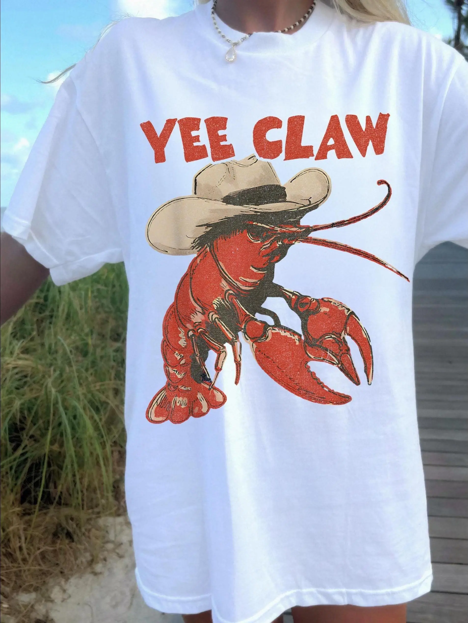 Gildan Unisex Soft Cotton Round Neck T-Shirt - Funny Yee Claw Lobster Graphic, Horse Print, Vintage Western Menswear Top, Loose Fit Summer Streetwear, Eagle Design, Women's Wear