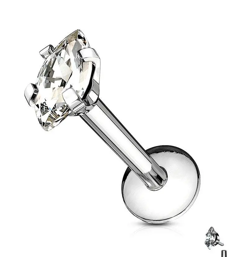 Oval CZ Prong Internally Threaded Labret