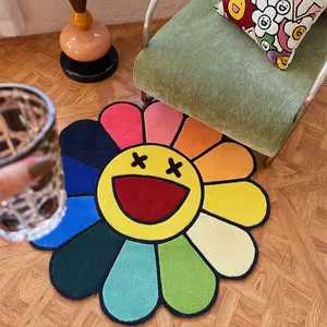 Sunflower Shaped Decorative Carpet, Soft Non-Slip Washable Decorative Area Rug for Living Room Bedroom, Unique Floral Pattern Floor Mat, Flower Pattern Rugs