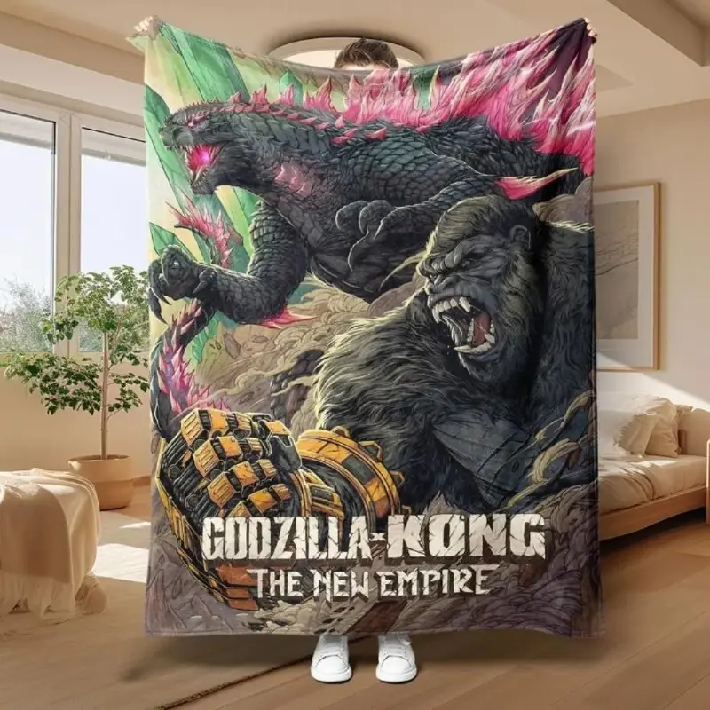 Godzilla Vs Kong Flannel Blanket Ultra Soft Lightweight Cozy Warm for Bedroom Couch Sofa Office Travel Camping Sci Fi Fans Men Women Kids Kaiju Monster Battle Style Birthday Christmas Gift