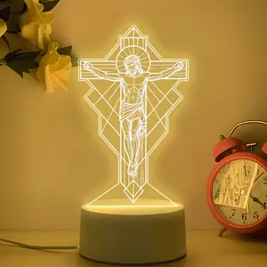 Acrylic Decorative Night Light, Mood Decorative Lights, Jesus Crucifix Scene LED Warm Light, USB Powered Energy Saving Table Lamp for Desktop and Bedroom Decoration