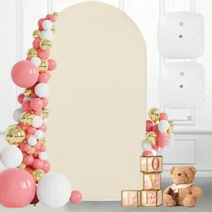 7.2 FT Metal Arch Backdrop Stand with Cover & Water Bags | Wedding Balloon Arch Stand, for Wedding, Parties, Birthday,  Shower,  (Beige Cover)