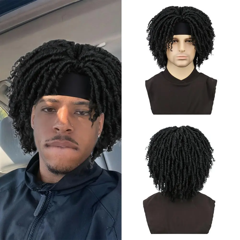 Synthetic Dreadlock Wig with a 6-Inch Headband, Designed for Men, Featuring Braided Twists And Curly Hair for Everyday Wear