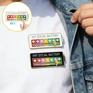 ISEMENA My Social Battery Pin - 2 Packs Letter Pattern Brooch, Slide Design Brooch,Funny Interactive Mood Pins for Jackets & Backpacks - Novelty Cowboy Accessories for Men & Women