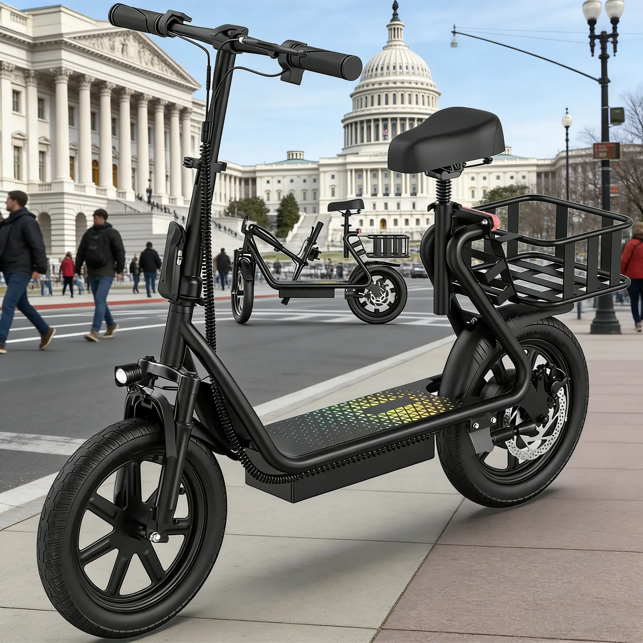 Electric Scooter for Adults with Seat,48V 10.4Ah Battery, Top Speed 22 mph, Driving Range 21-27 Miles, Pet-Friendly Design with Rear Basket.SummerWins,Father's Day Gife