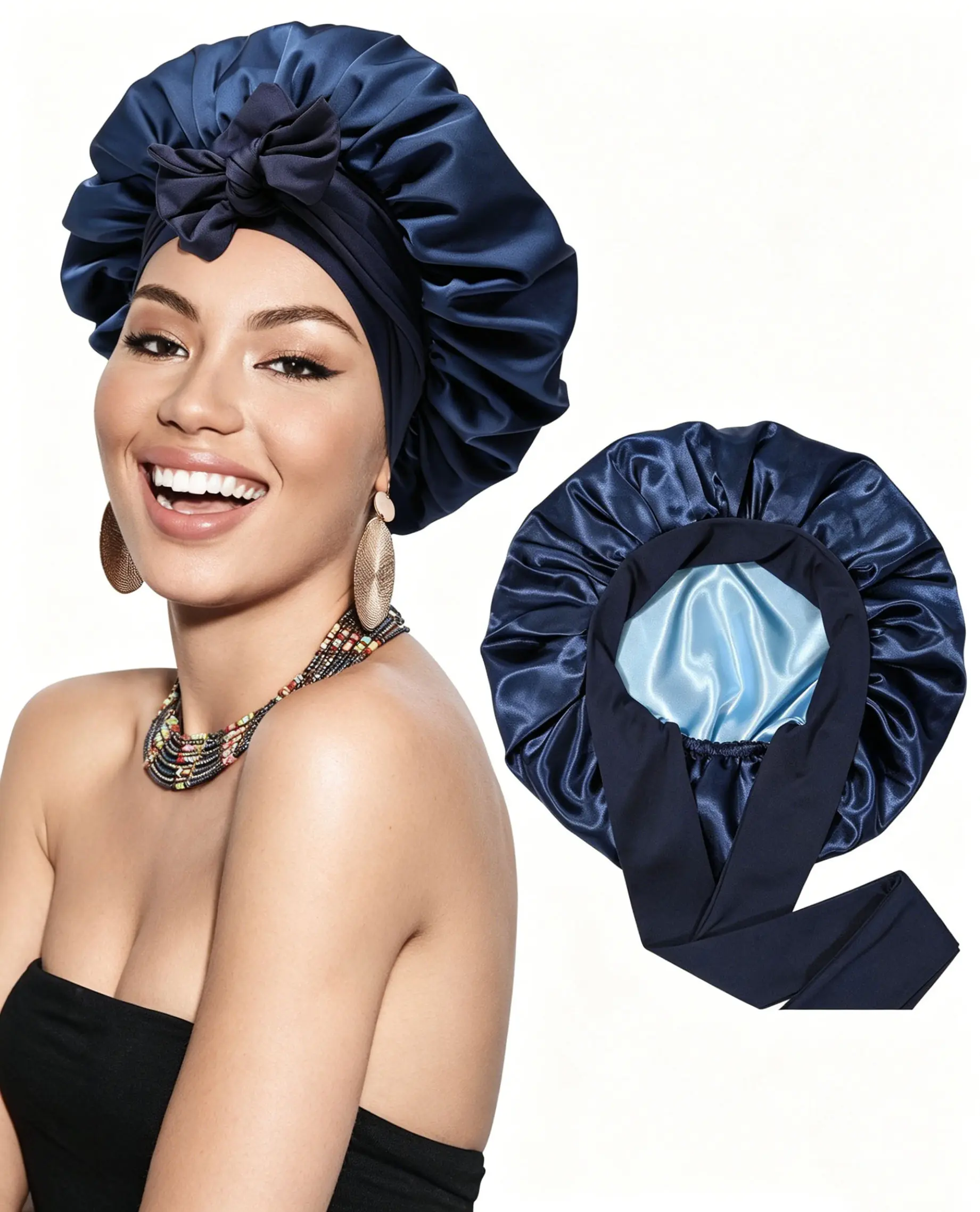 Silk Sleep Bonnet for Women, Solid Double-Layer Hair Wrap with Soft Elastic Tie for Nighttime Haircare, Protects Natural Curls, Gift, Double Silk, Friction Guard, Natural Curly, Night Protection, Female, Protective Cap, Adults, Fresh