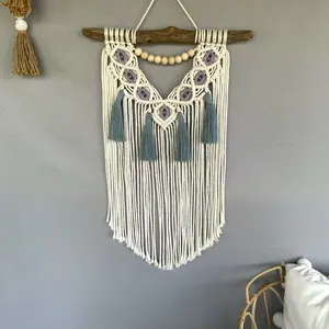 Lavender Blooms Floral Macrame Wall Hanging - Personalized Macrame Name Decor with Beads and Tassels, Floral Design, Hangable Ornament