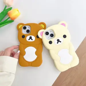 3D Rilakkuma Soft SiliconeProtective Phone Case, Cute Cartoon Cover foriPhone 16/15/14/13/12/11 Pro, X, XS, XS Max,XR, 6/7/8 Plus, 4/4S, 5/5S and SE, SmartphoneCasing, Shockproof Phone Accessory gifts