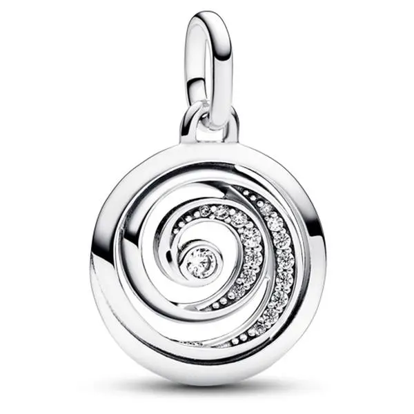 PANDORA ME Gratitude Spiral Medallion Charm, Sterling Silver with a Prism-Shaped Outline and Engraved Line for Openable Links, Elegant, Self-Awareness, No, No Warning Applicable