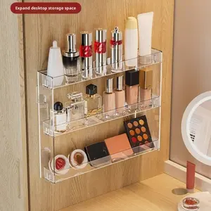 Wall-mounted acrylic makeup storage rack, no-drill cosmetic storage rack, transparent bathroom skincare shelf for vanity, very suitable for organizing lipsticks, eyeshadows, and skincare products, Modern Organizer
