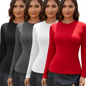 Women Long Sleeve Shirts Fleece Lined Thermal Underwear Crew Neck Basic Stretchy Fitted Tops Slim Fit Casual Fashion Clothes