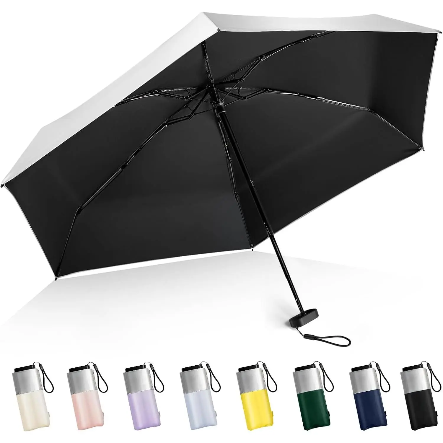 Mini Umbrella For Purse - UPF 50+ UV Blocker Sun Protection Umbrella, Small  Travel Parasol Design for Women, Black