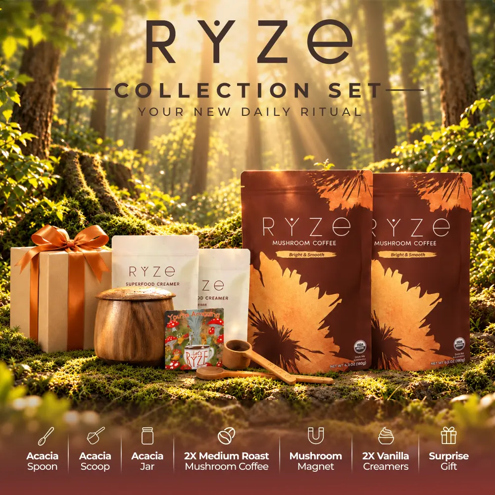 RYZE The Collection Set | Organic Mushroom Coffee Starter Kit with Creamer & Accessories + Surprise Gift! RYZE The Collection Set | Organic Mushroom Coffee Starter Kit with Creamer & Accessories + Surprise Gift!