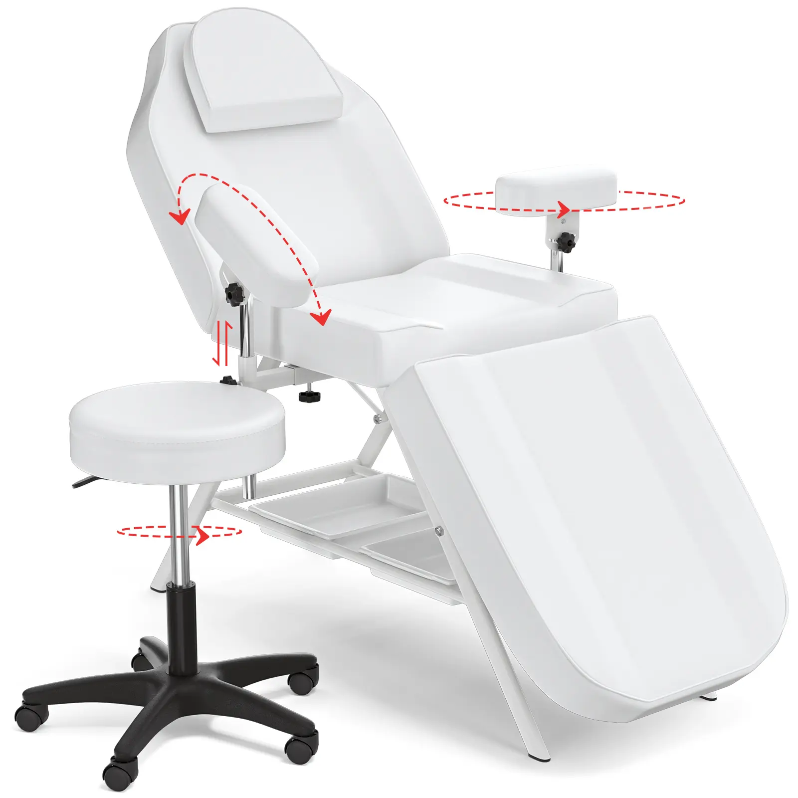 Tattoo Bed Adjustable Facial Beds for Esthetician Multi-use Massage Table Professional Tattoo Chair for Clients Spa Bed with Storage Hold Up to 440lbs, White