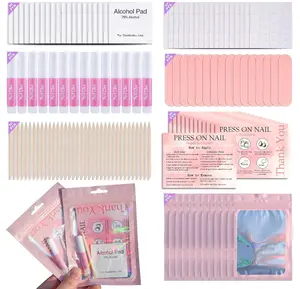 Disposable Nail Supplies Kits,Professional Manicure Press On Nail Tool Kit with Nail File,Adhesive Tabs,Nail Glue,Sticks, Prep Pads,Bags,Cards for Nail Business (140pcs20set-pink)