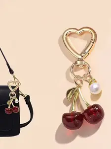 Simulated Cherry Bag Pendant - Cherry Fruit Paired With Love Buckle And Pearl Keychain, Bag Charm Keychain, Sparkling Cherry Is Suitable For Women's Bags And Keys, Bag Pendants, Keychain Pendants, Daily Gift Surprises