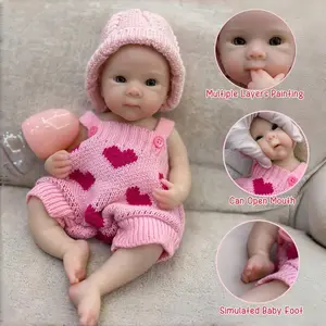 Otarddolls 13in Reborn Baby Doll - Full Body Solid Silicone Girl Doll with Open Mouth, 3D Painted Skin, Pink Outfits, Handmade Waterproof Soft Touch for Family Gift
