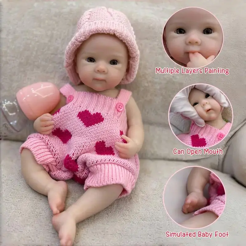 Otarddolls 13in (33cm) Super Soft Reborn Baby Doll - Full Body Solid Silicone Newborn Girl, 3D Painted Skin, Openable Mouth, Pink Outfits, Handmade Waterproof Family Gift Toy, 13 Inches