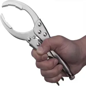 Heavy-duty locking oil filter wrench with non-slip jaws - adjustable opening 2-1/8” to 4-5/8”, suitable for automotive and industrial hand tools - compatible with oil/fuel filters and hoses - rugged and durable.