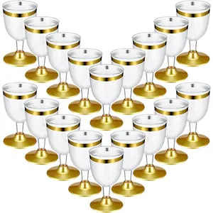 48 count Disposable Plastic  Glasses 6 oz Party  Cups Hard Plastic Drinking Glasses with Stem Stackable Stemmed Goblets for Champagne Dessert Wedding  Toasting( Rim)