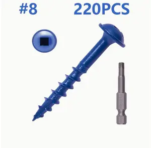 220pcs #8 Pocket Hole Screws, Wood Screws For Wood Working With Blue Coated, Square Drive Head, With No. 2 Drill