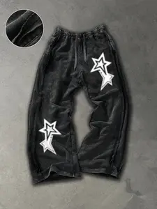 Men's Washed Cotton Straight Leg Pants, Star Print, Multiple Colors Available, Casual Fashion, Comfortable Fit, All Seasons Wear