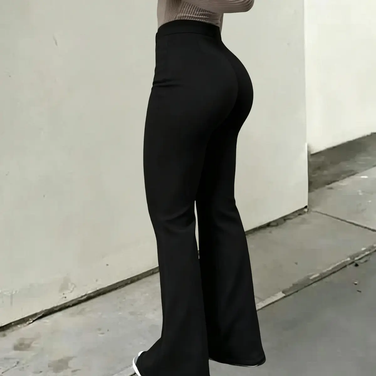 JOGWAVE women’s high-waisted stretch flared pants, casual slim-fit crossover waistband pants, capri pants, suitable for all seasons, women’s apparel, ideal for year-round wear, fits various body types, suitable for both casual and formal occasions, machin