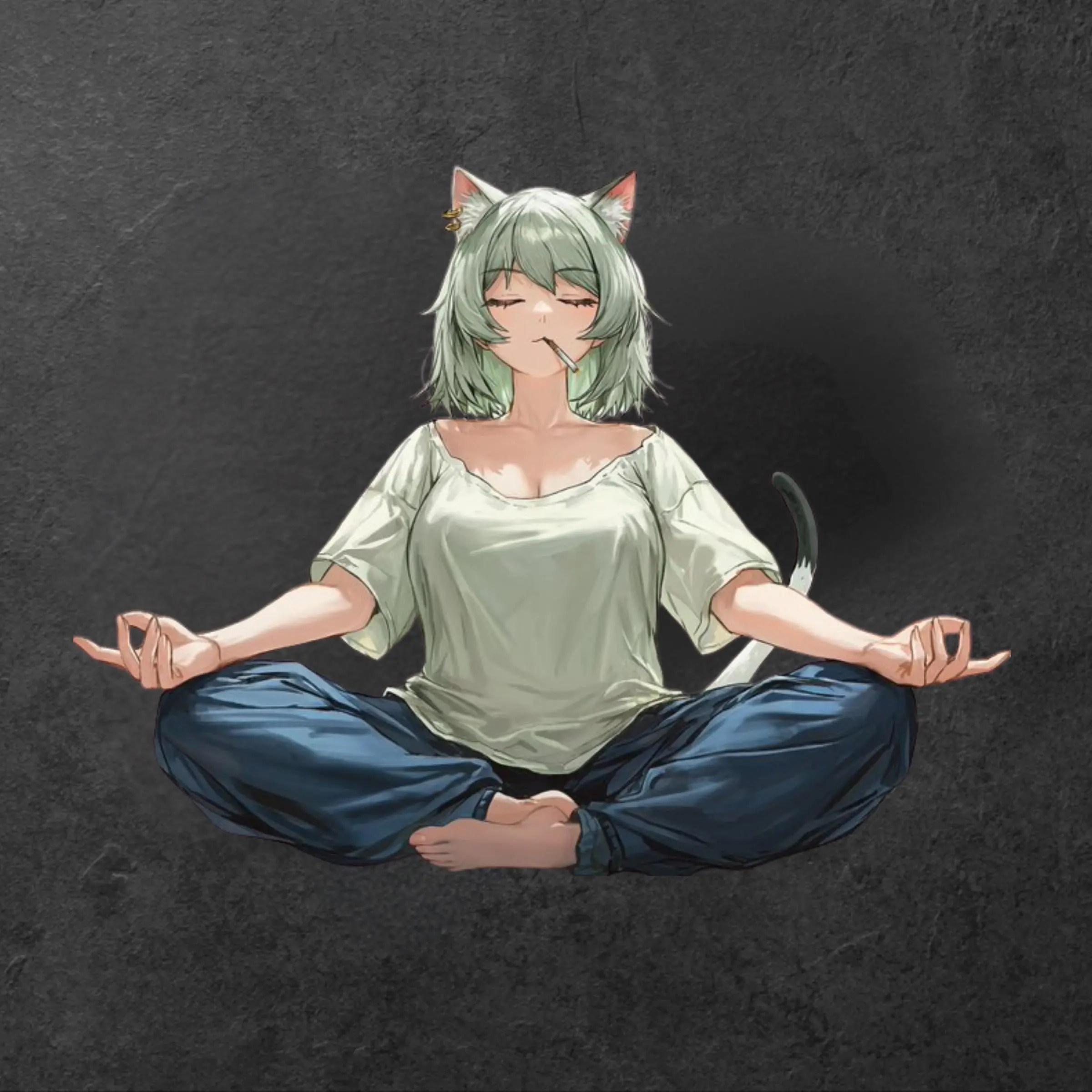 Chilling Cat Girl Anime Vinyl Sticker - Relaxed Neko Waifu Waterproof Decal for Laptop, Water Bottle, Phone Case