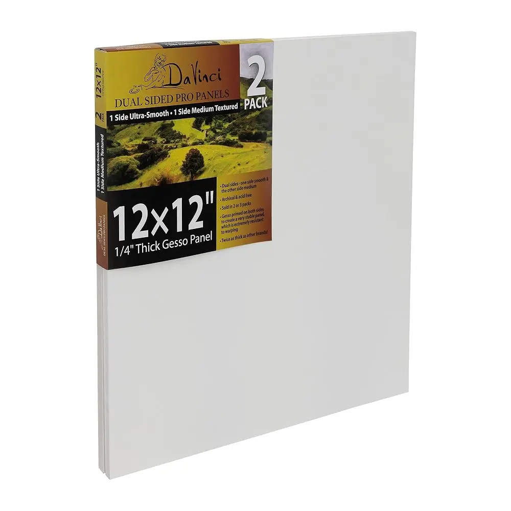 Jerry's Artarama Da Vinci 12x12in Pro Painting Board 2-Pack - Dual Textures, Archival Quality Art Materials for Art Painting, DIY Projects, Art Painting Supplies