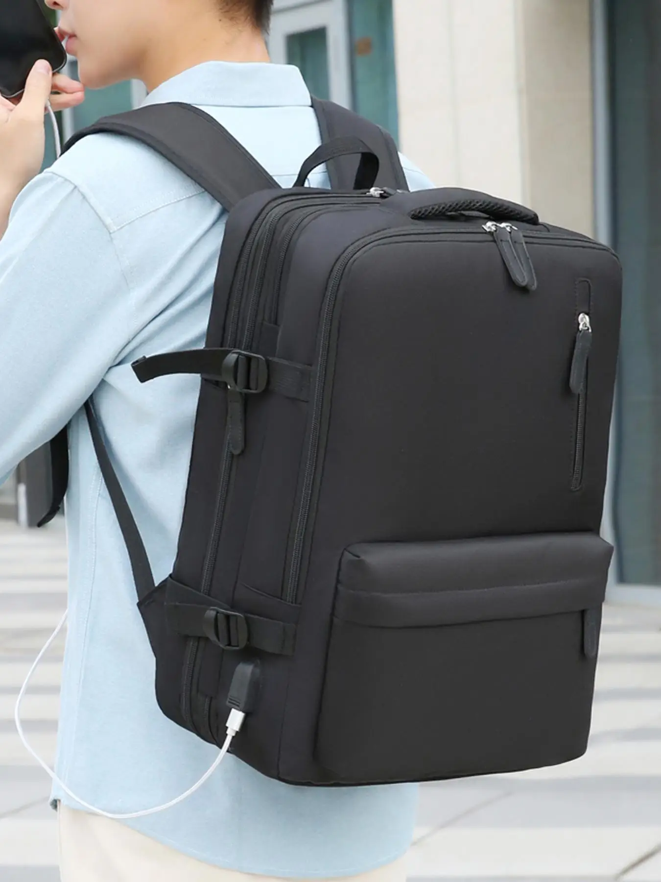 Casual Large Capacity Multi-layer Multi-pocket Laptop Bag, Solid Color Nylon Fabric Travel Bag Bookbags, Durable Portable Computer Backpack for Women