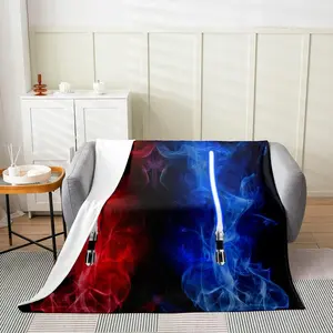 Feelyou Lightsaber Flannel Fleece Throw Blanket - Lightweight Flannel, Soft Warm, Edge Stitching, Microfiber Cloth, Red Blue Smokey Plush, All-Season Luxury, 90x90in Queen Size for Couch, Lightweight Flannel Blanket, Soft Warm Blanket