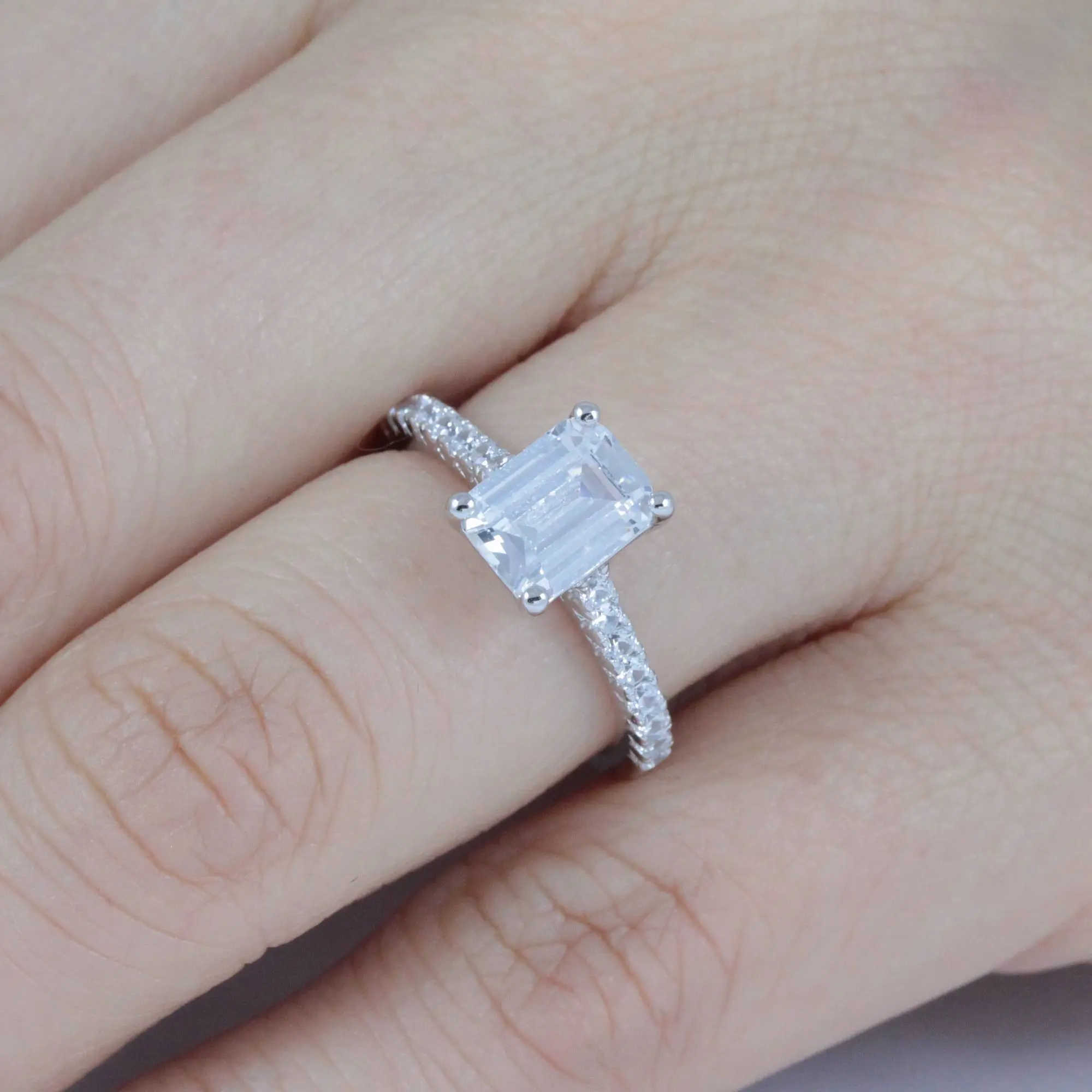 Janefashions 2Ct Emerald Cut CZ Engagement Ring Wedding Band Size 2.5-15 ML6333, 925 Sterling Silver