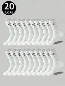 Men's Cross Pattern Mid-Calf Socks, American Street Style Trendy Long Tube Socks, Casual Sports Socks, All-Season Comfortable Soft Socks Pairs