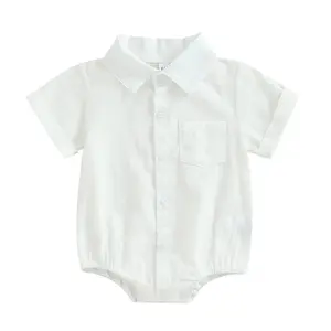 Baby Summer Romper  Solid Color + Button Down + Short Sleeve