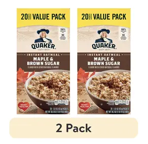 2 Pack Quaker Maple & Brown Sugar Flavor Instant Oatmeal, 1.51 oz 20 Packets Food