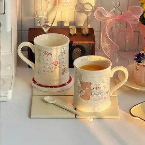 Cute Cartoon Bear Birthday Balloon Mug, Creamy Coffee Cup, Ceramic Coffee Mug, Home Breakfast Water Glass, Microwave & Dishwasher Safe, Gift for Bears Lover