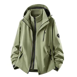 Men's 3-in-1 Waterproof Mountaineering Jacket - Olive Green, Fleece Lining & Hooded Outdoor Style