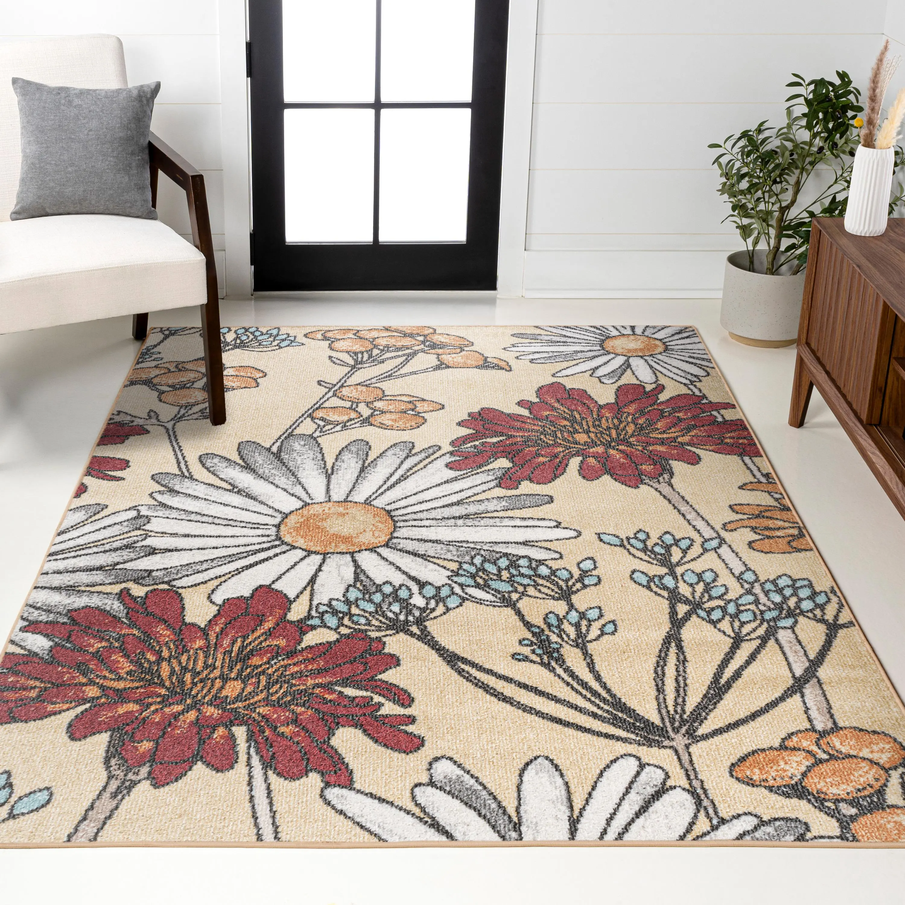 JONATHAN Y Dizi Modern Botanical Wildflower Indoor Area Rug - Floral Print Botanical Rug for Living Room, Bedroom, Botanical Area Rugs, Floral Print Rug