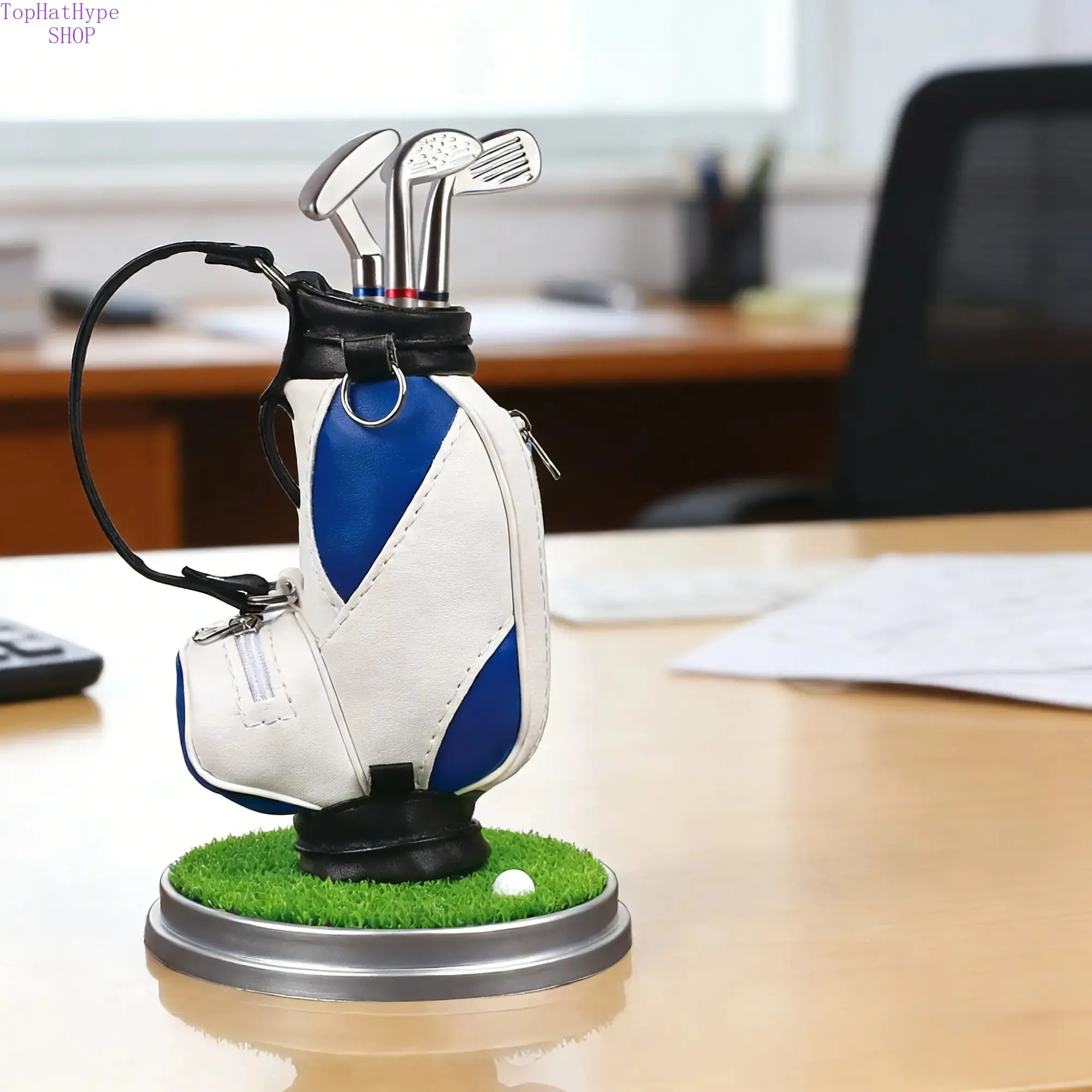 Golf Bag Pen Holder with 3 Pcs Golf Club Pen Set, Novelty Creative Desktop Decor, Multi-Functional Desk Organizer, Ideal Holiday Birthday Gift for Office Workers, Golf Lovers, Coworkers and Men Gift-Giving