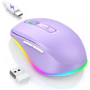 Jiggler - LED  Mice with Build-in  Mover, Rechargeable Moving  for Laptop with Undetectable Random Movement Keeps Computers Awake - Purple