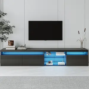 Unique Design TV Stand with 2 Glass Shelves Ample Storage Space Media Console for TVs Up to 105" Versatile TV Cabinet with LED Color Changing Lights for Living Room