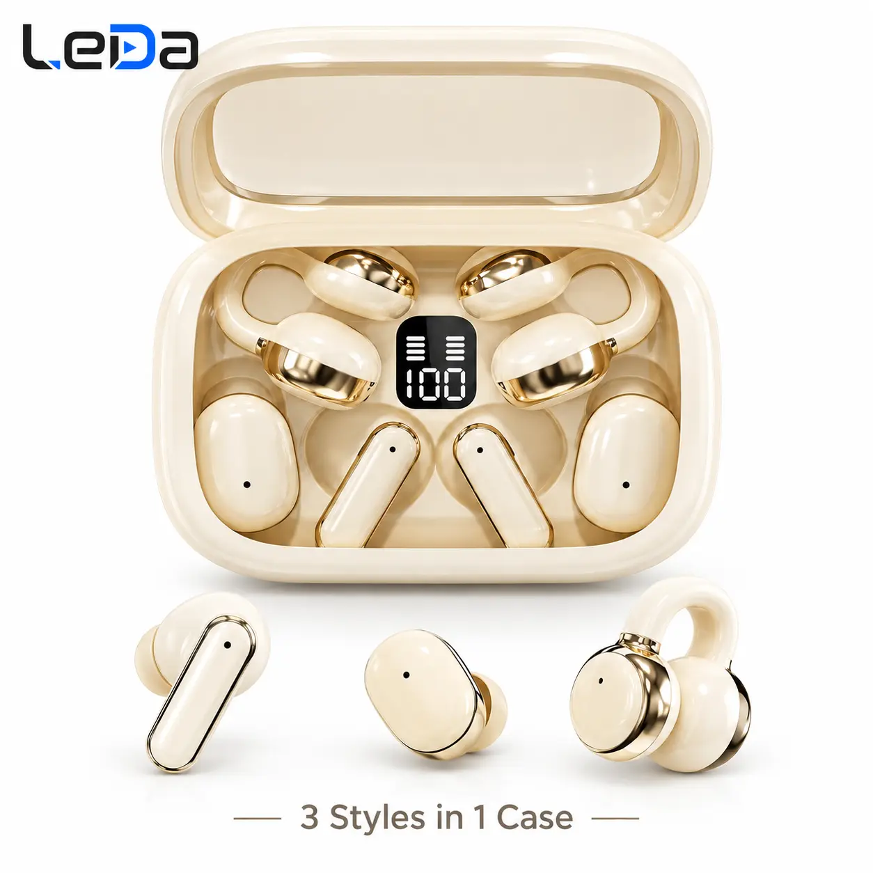 【6 Pairs of Headphones】3-in-1 Bluetooth 6.0 Wireless Earbuds with Portable Charging Case, Clip-On Open-Ear, In-Ear & Sleep Earbuds, Noise Reduction, Hi-Fi Stereo Sound, Comfortable Fit for Workouts, Travel, and Sleep, Compatible with iPhone and Android,te