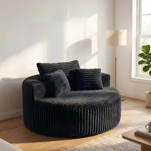 Round Modular Chaise Lounge Sofa, 55" Oversized Corduroy Upholstered Circular Sofa with 3 Pillows, Deep Seat Armless Leisure Sofa for Living Room, Bedroom, Apartment