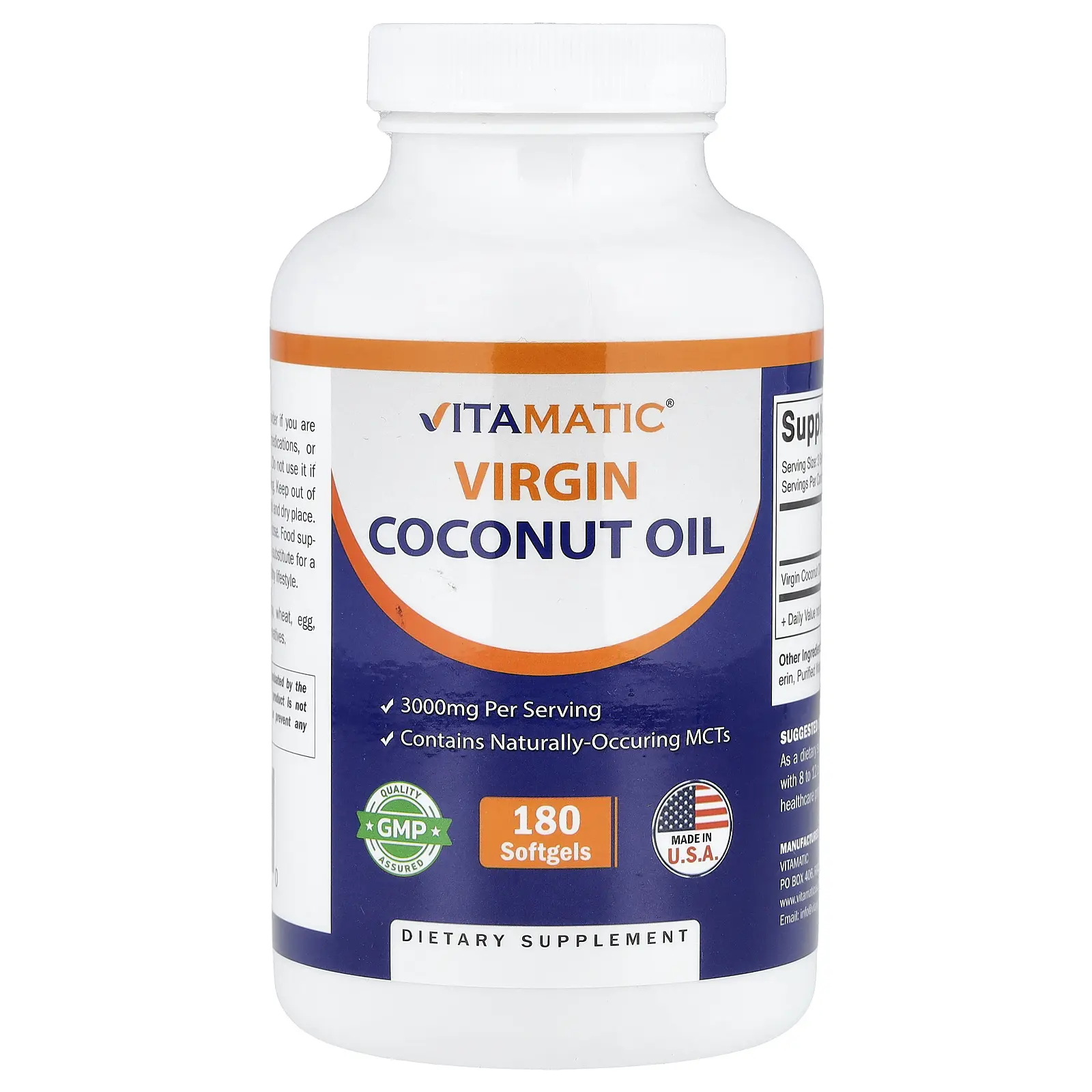 Vitamatic Virgin Coconut Oil, 180 Softgels (1,000 mg per Softgel)