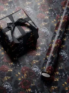 Moody Floral Wrapping Paper, Dark Floral Gothic Gift Wrap, Birthday Gift Packaging for Mom, Cottagecore Anniversary Present Wrap, Elegant Goth Decor