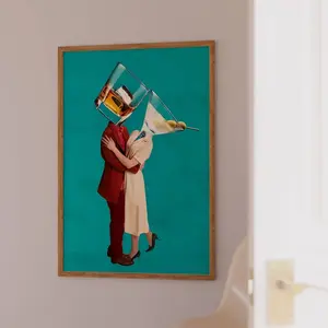 Whisky Martini Couple Print Trendy Bar Cart Wall Art Surrealism Cocktail Poster Modern Home Bar Decor Girly Dorm C