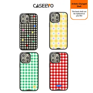 CaseEvo Plaid magnetic phone case with removable back cover compatible with Magsafe for iPhone 16/15/14 Four-color suit combination