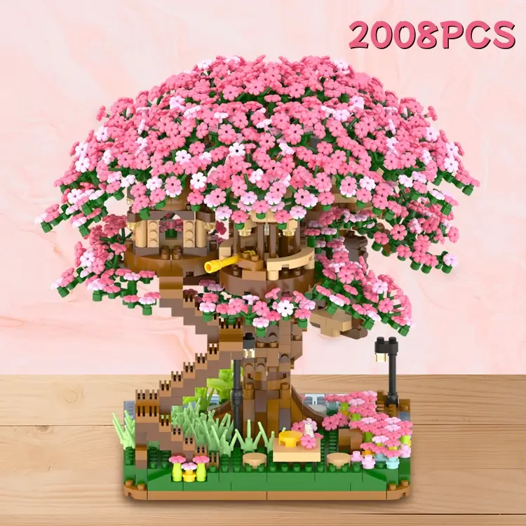 MINI 2008Pieces Cross Border Cherry Blossom Tree Building Block Flowers Compatible With Various Brands Toys Decoration Collection Girl Bouquet Gift pe