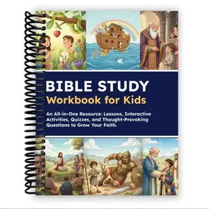 Bible Study Workbook for Kids, Christian Activity Book for Boys and Girls, Bible Lessons, Quizzes, Activities and Reflection Questions, Spiral Bound Sunday School and Homeschool Faith Learning Book