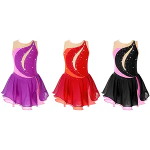 easyforever Kids Girls Colorful Fancy Figure Skating Dress Sparkle Sleeveless Leotards Dance Dress Performance Costume